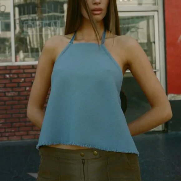 NWT With Jean Hera Top Medium Blue Causal Halter Summer Backless - Picture 1 of 8